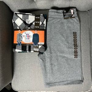 3 -tem LOT of Teen Boy's Flannel Shirts + Knit Shorts 14/16 XL Clothes Bundle